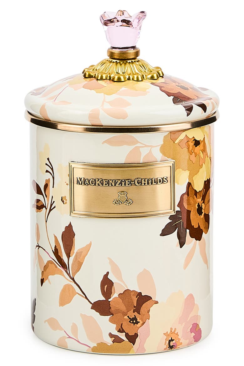 Wild Rose Medium Enameled Steel Canister, Main, color, WHITE