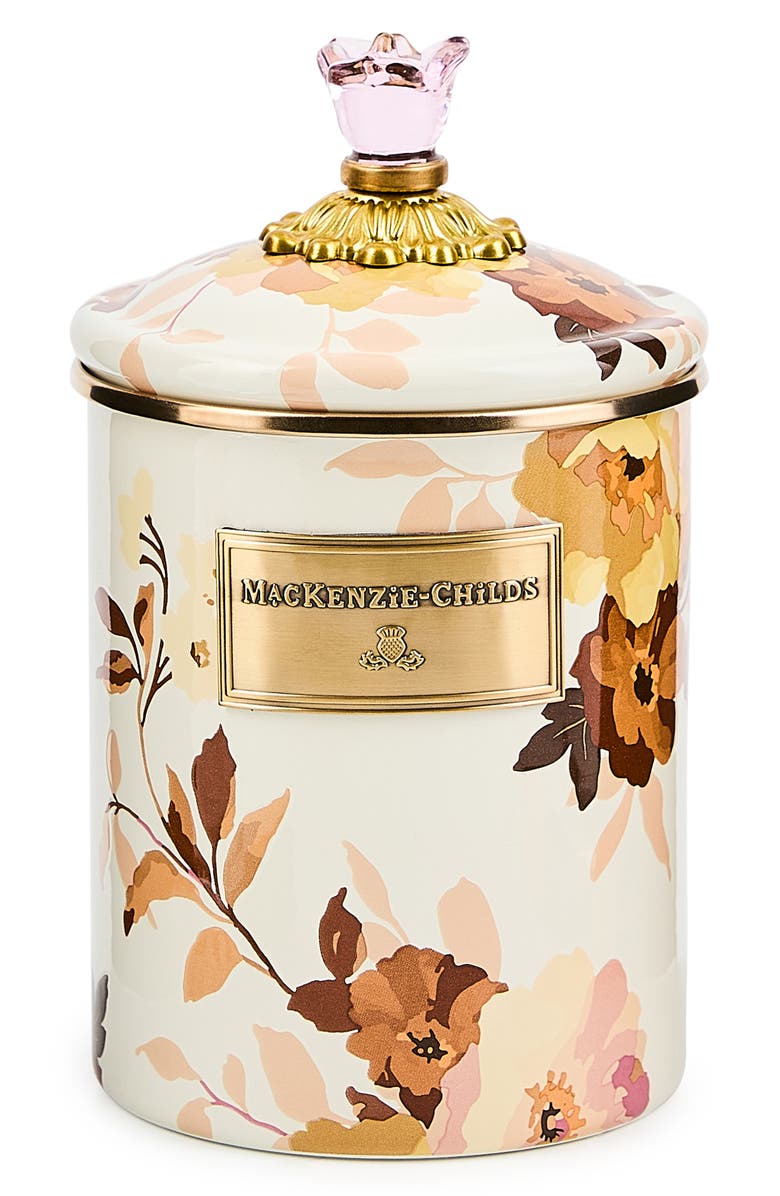 MACKENZIE CHILDS Wild Rose Medium Enameled Steel Canister, Main, color, White