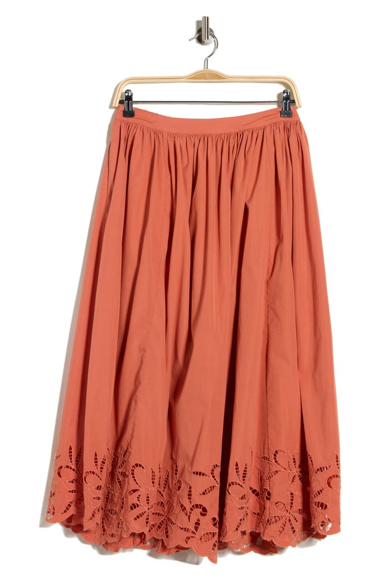 Schiffly Cotton Eyelet Midi Skirt, Alternate, color, CORAL APRICOT