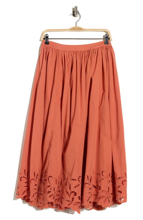 Schiffly Cotton Eyelet Midi Skirt