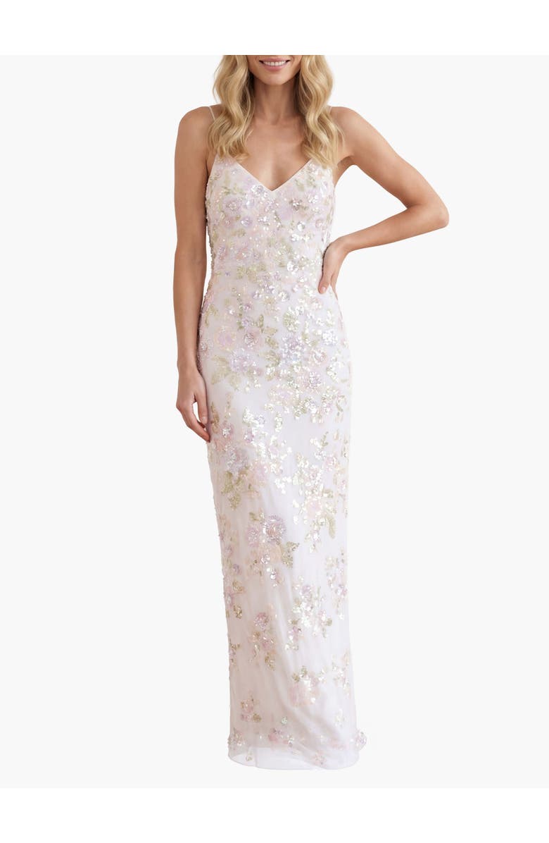 Needle & Thread Sequin Paradise Georgette Cami Gown, Main, color, Swan White/Multi