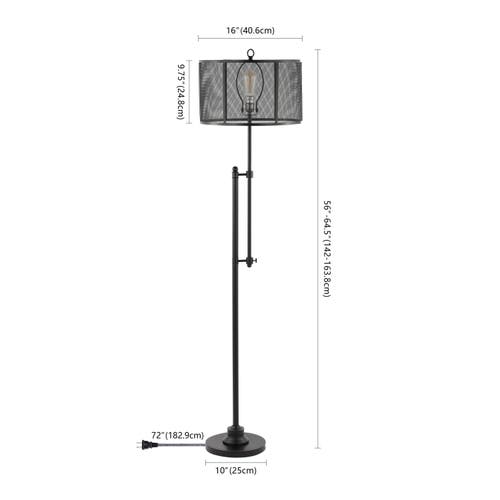 Jonathan Y Noah Modern Industrial Iron Height-adjustable Led Floor Lamp In Charcoal/black