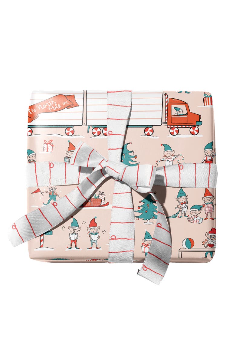 Two-Sided "Elf Workshop" Heavyweight Christmas/Holiday Gift Wrap, Alternate, color, Multicolored