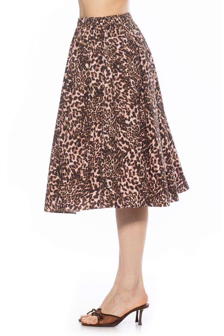 Isla Flared Cotton Blend Midi Skirt, Alternate, color, LEOPARD
