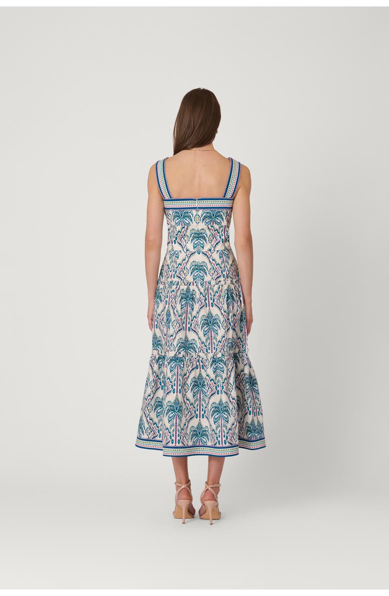 Shoshanna Balinese Palm Print Brook Dress, Alternate, color, Ivory/Blue Multi