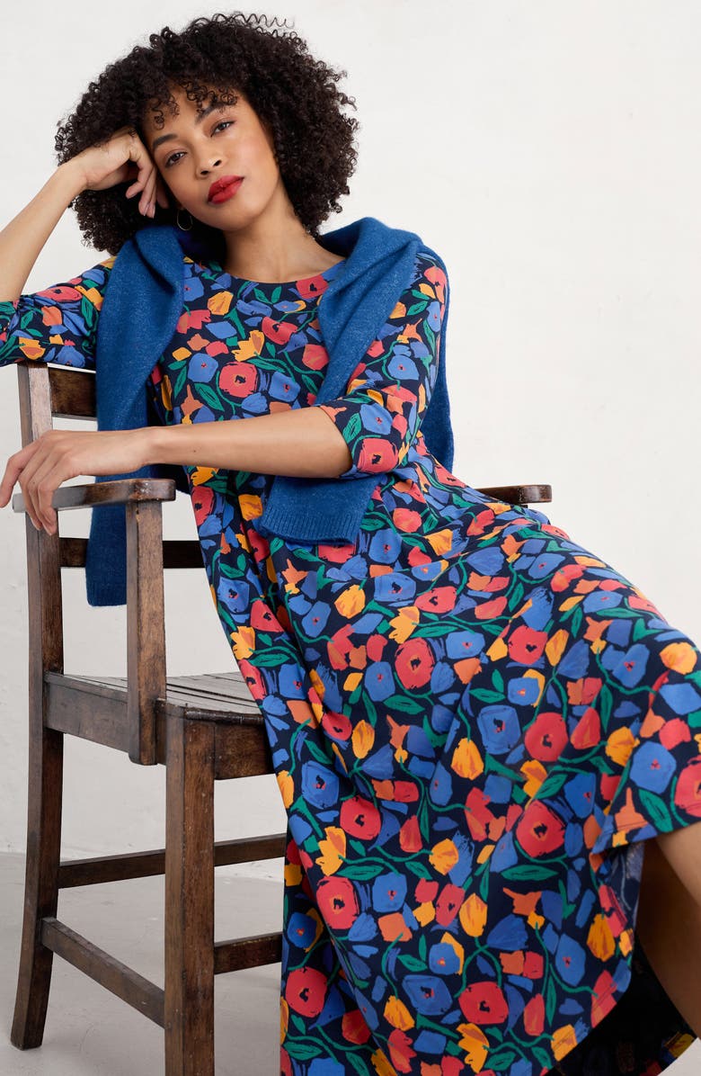 Seasalt Cornwall Veronica Floral Organic Cotton Jersey Midi Dress, Alternate, color, Zennor Blooms Maritime Mix