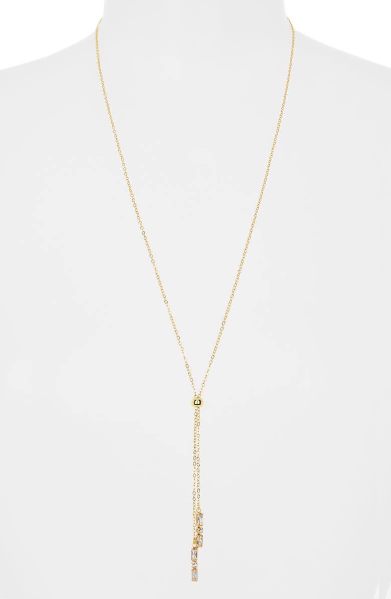 NORDSTROM RACK Cubic Zirconia Y-Lariat Necklace, Alternate, color, Clear- Gold