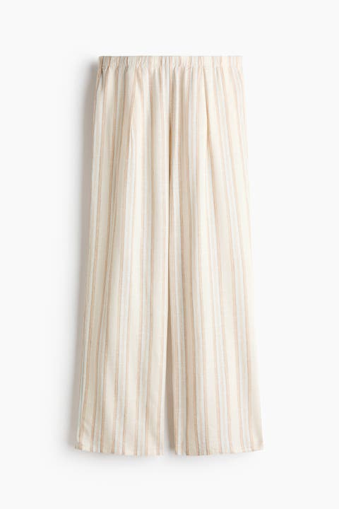 Wide Linen-blend Trousers