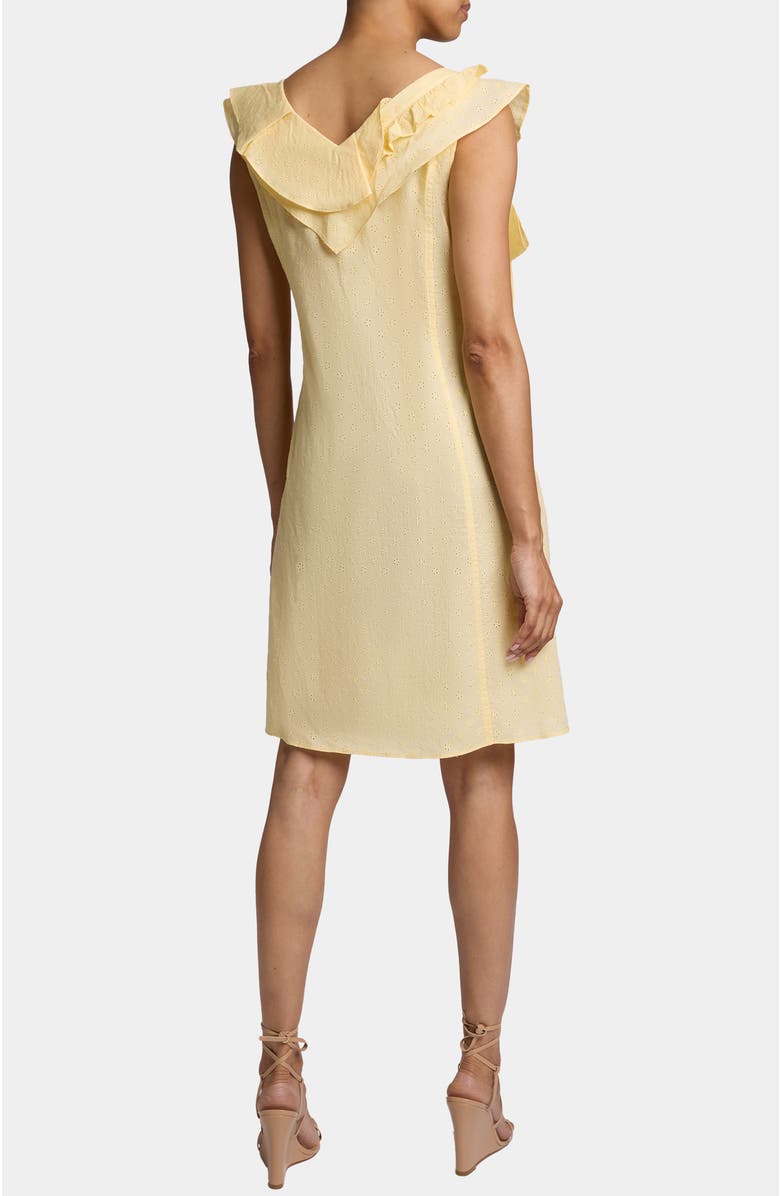 Santorelli SILVI Short Cap Sleeve Shift Dress with Ruffle Panels in Lightweight Stretch Cotton, Alternate, color, Chamomile