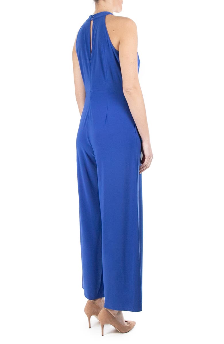 Nina Leonard Twist Halter Knit Jumpsuit, Alternate, color, Classic Blue