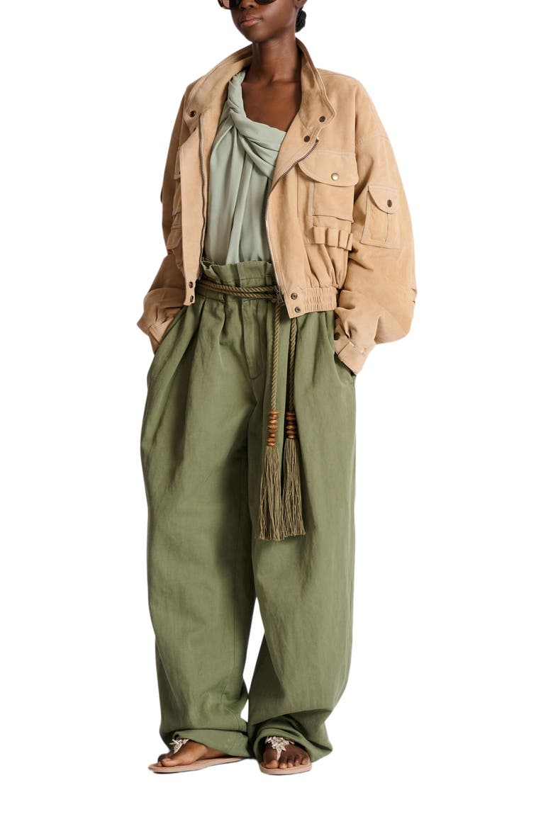 Suede bomber jacket, Alternate, color, beige