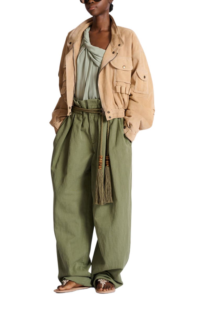 Balmain Suede bomber jacket, Alternate, color, Beige