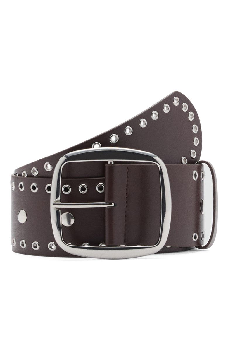 MANGO Studded Faux Leather Wide Belt, Main, color, 