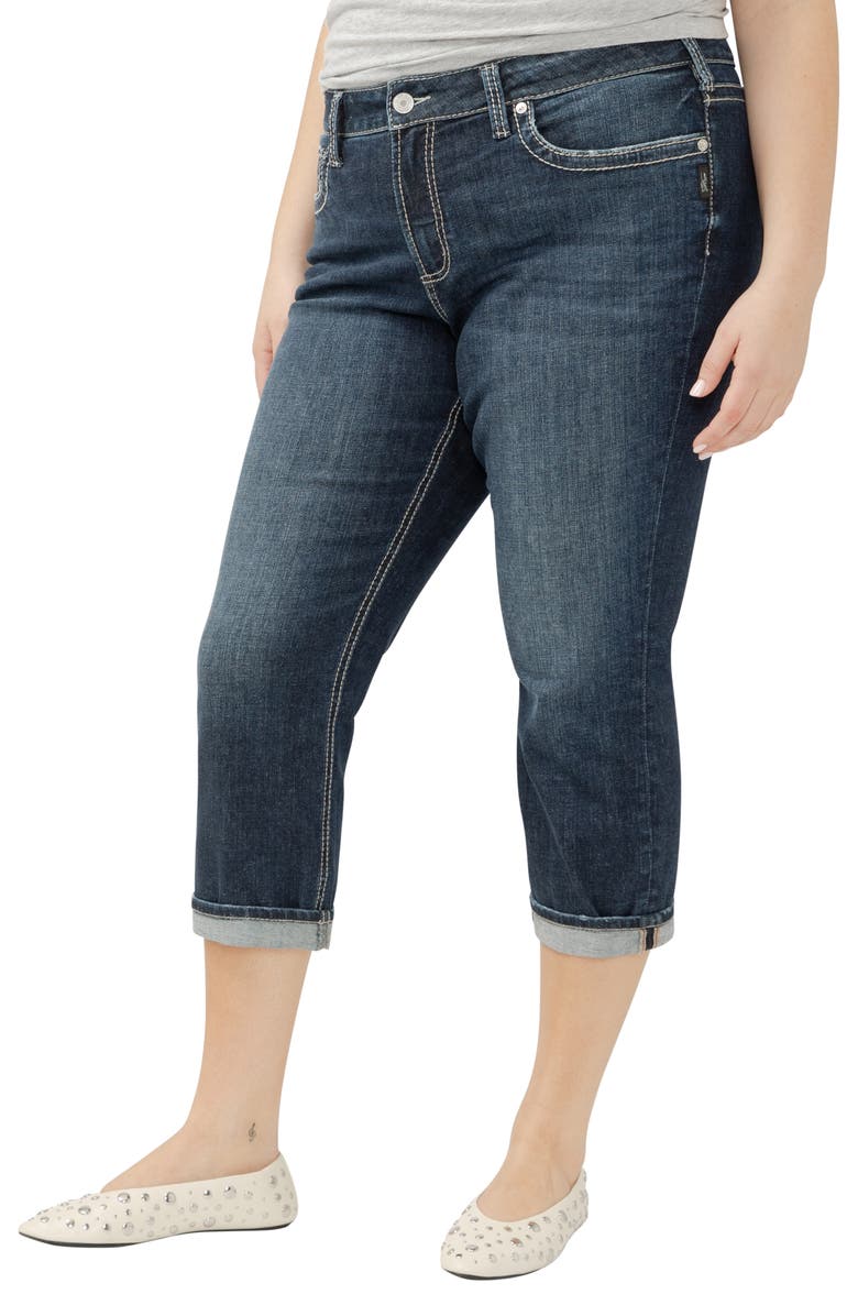 Silver Jeans Co. Suki Curvy Mid Rise Capri Jeans, Alternate, color, Indigo