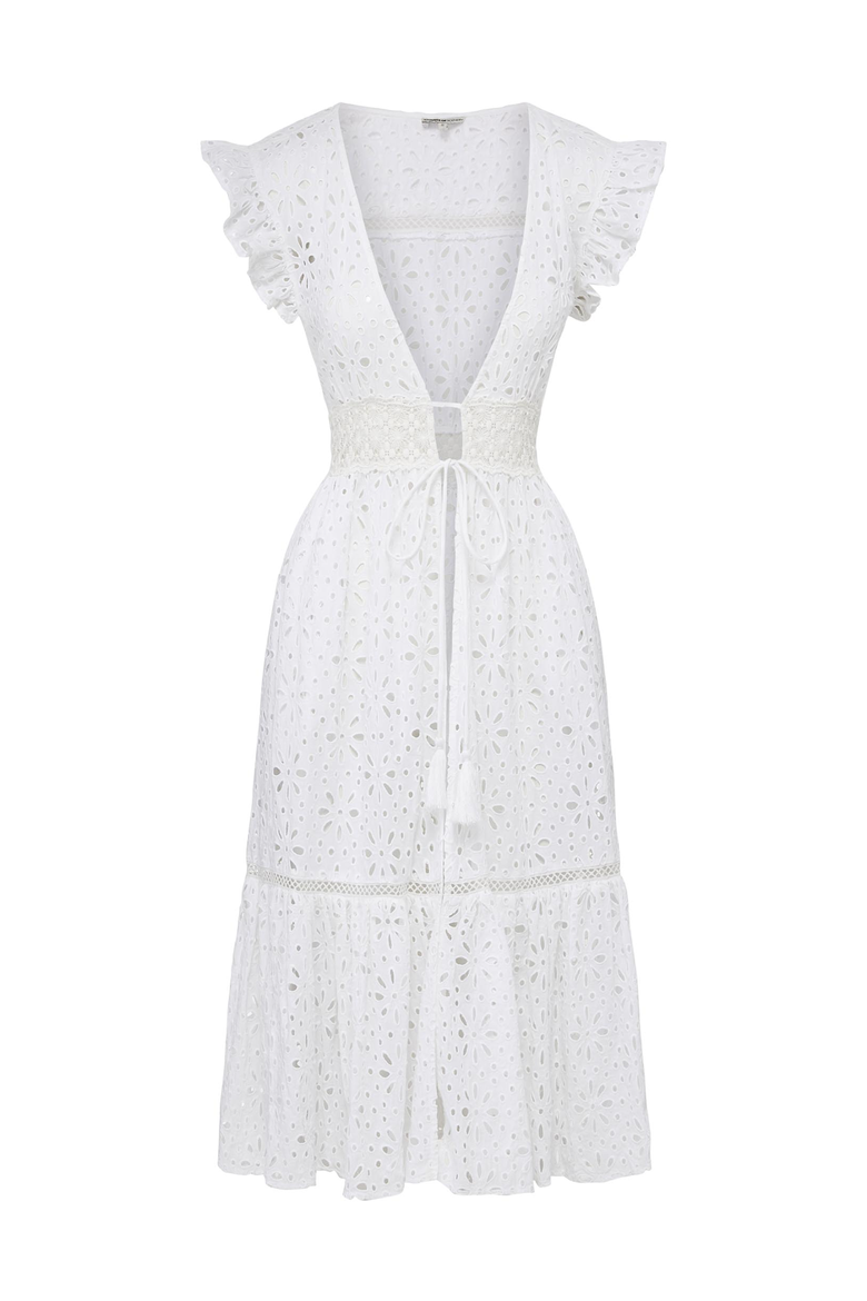 Lauren Lace-Trim Eyelet Cover-up Dress, Main, color, Fresh White