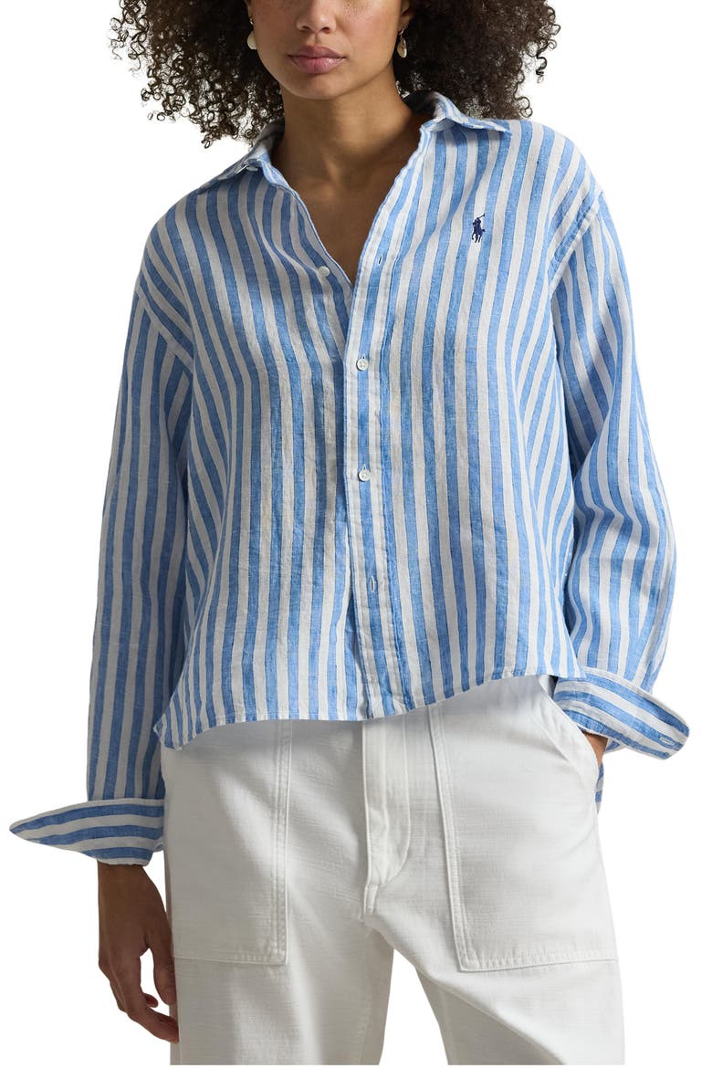 Stripe Linen Shirt, Main, color, WHITE/ BLUE MULTI