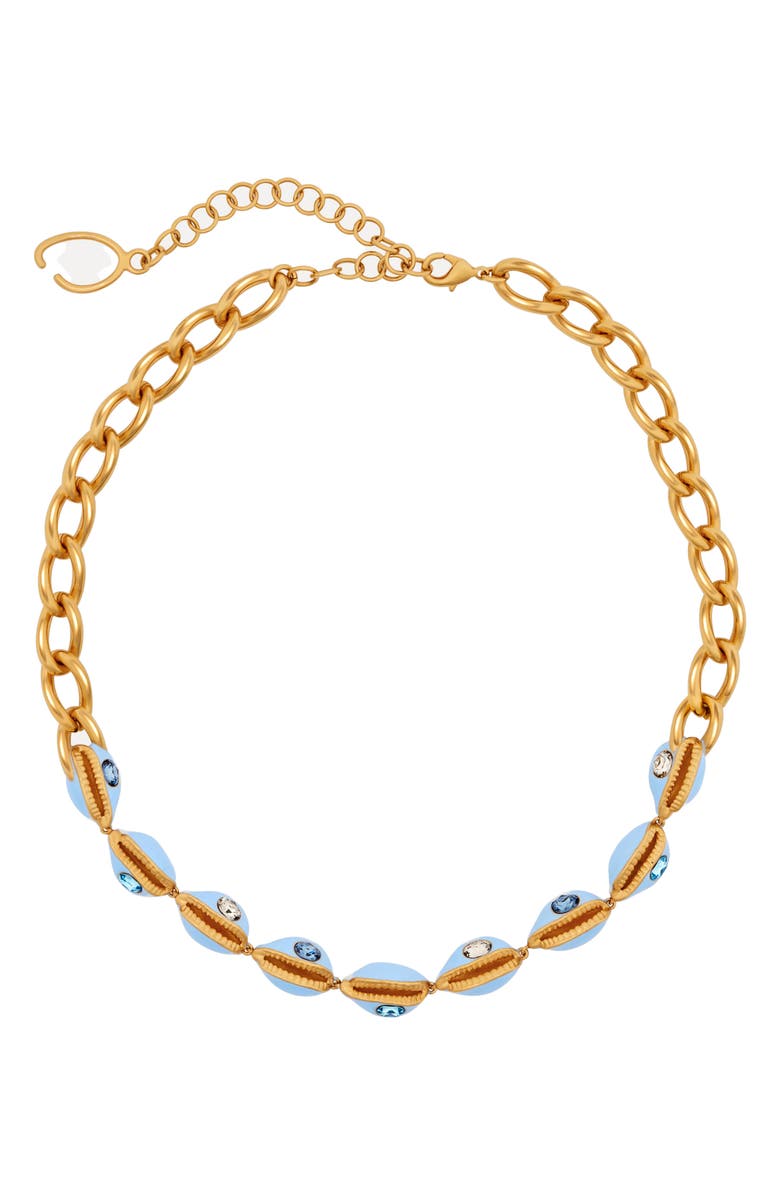 Oscar de la Renta Cowrie Shell Collar Necklace, Main, color, Sky