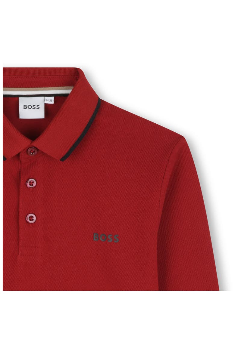 Kids' Long Sleeve Tipped Cotton Polo, Alternate, color, DARK RED