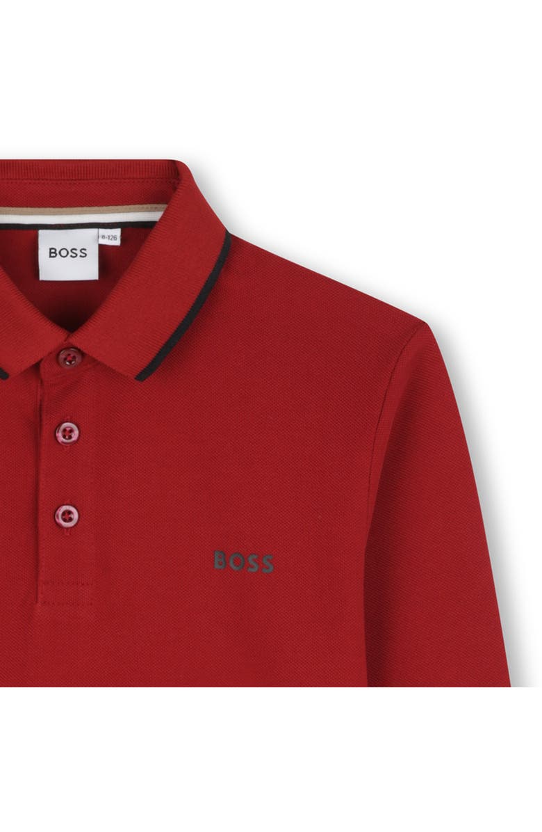 BOSS Kidswear Kids' Long Sleeve Tipped Cotton Polo, Alternate, color, Dark Red