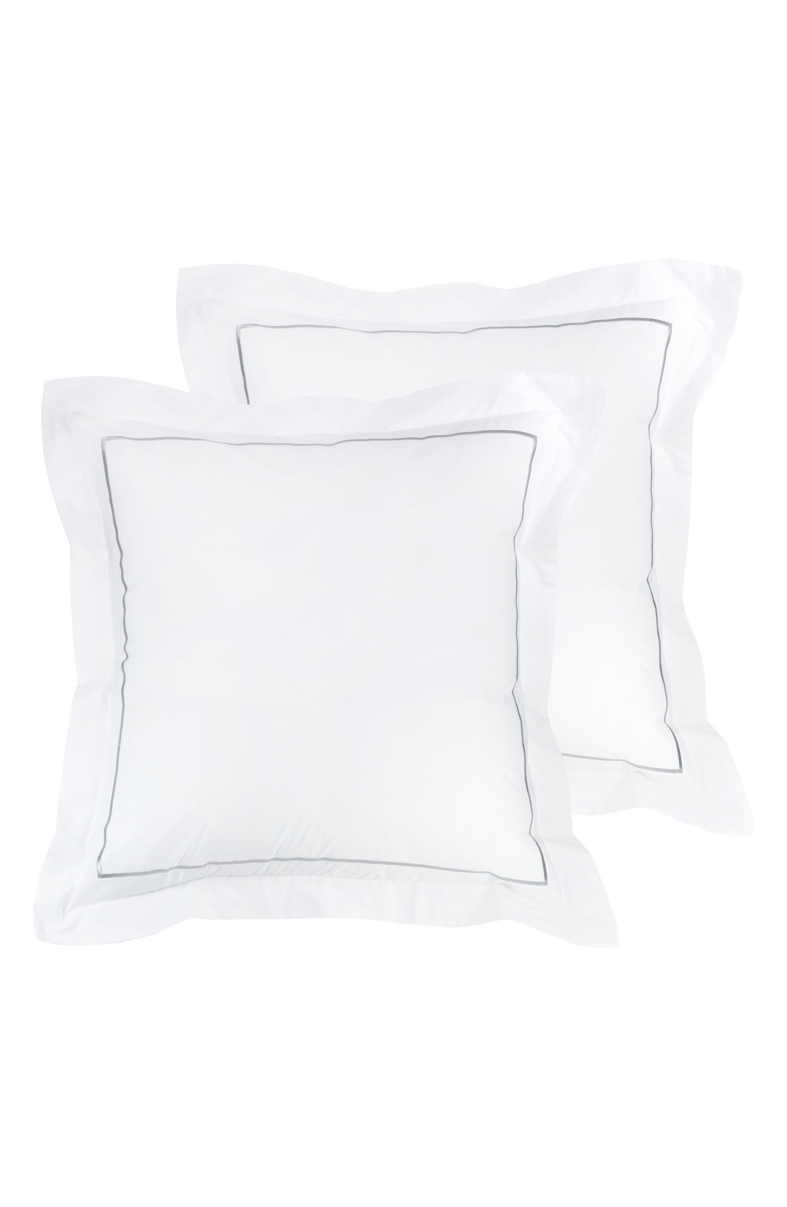 MELANGE HOME Set of 2 Single Embroidered Line 300 Thread Count 100% Cotton Euro Shams