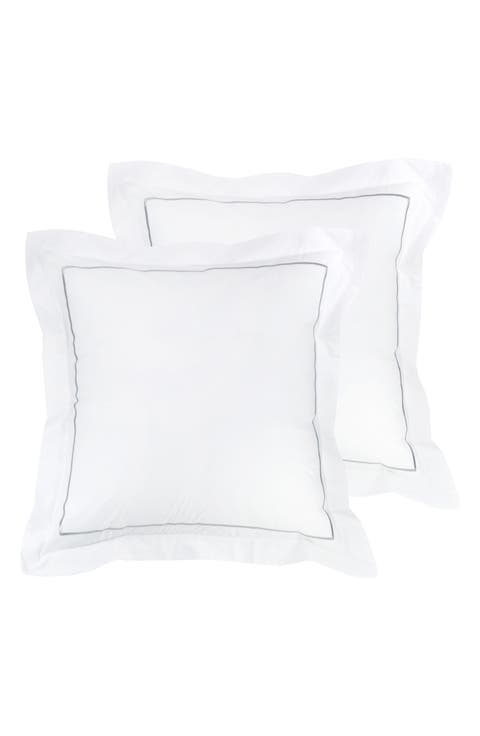 Set of 2 Single Embroidered Line 300 Thread Count 100% Cotton Euro Shams