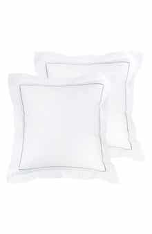 MELANGE HOME Set of 2 Single Embroidered Line 300 Thread Count 100% Cotton Euro Shams