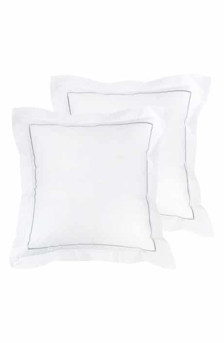 Set of 2 Single Embroidered Line 300 Thread Count 100% Cotton Euro Shams