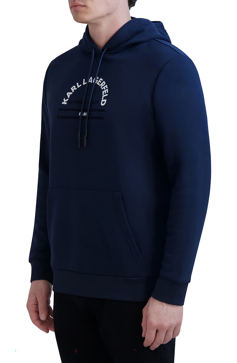 KARL LAGERFELD PARIS Latitude/Longitude Flocked Logo Hoodie, Alternate, color,