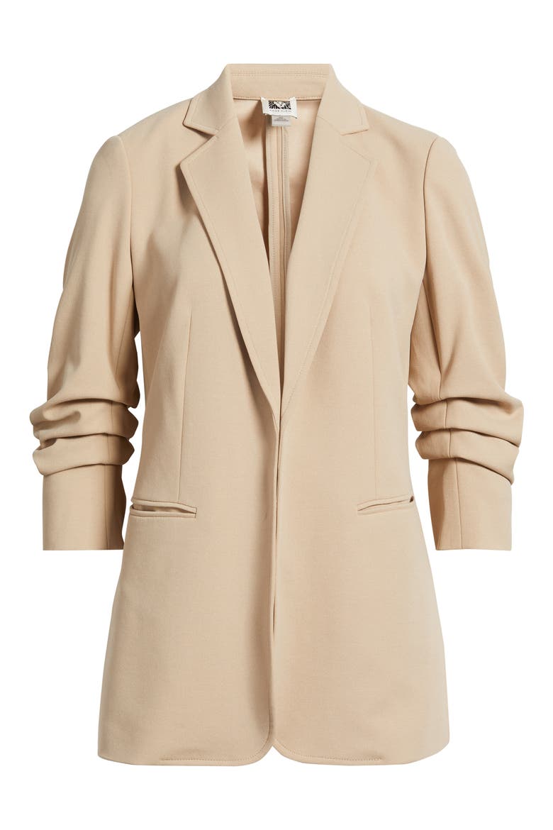 Scrunch Sleeve Open Front Jacket, Alternate, color, LATTE