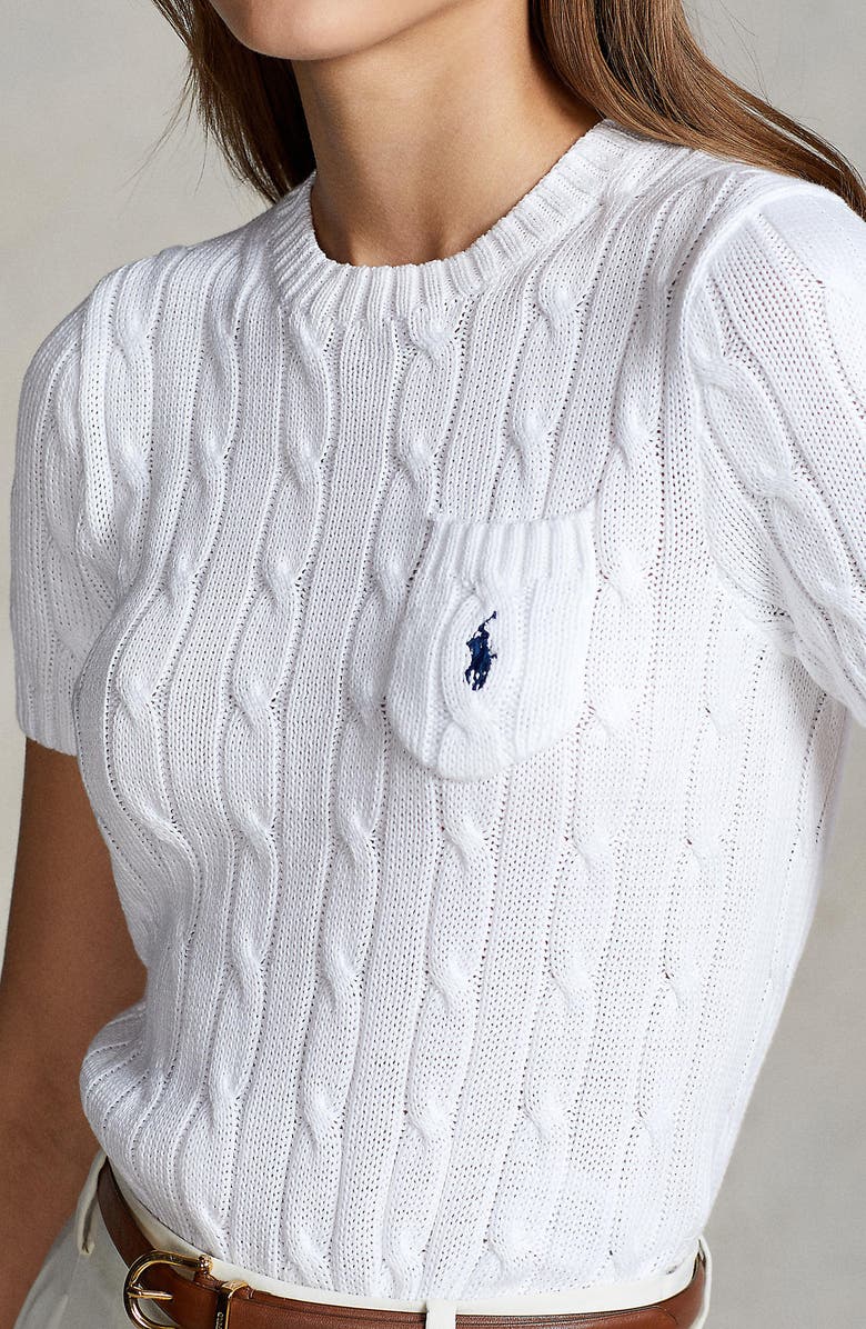 Polo Ralph Lauren Short Sleeve Cable Knit Cotton Sweater, Alternate, color, 