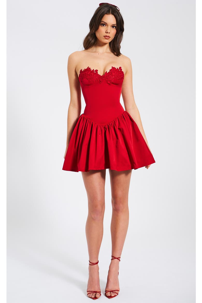 Sacha Drop Waist Corset Puffy Mini Dress, Main, color, Red