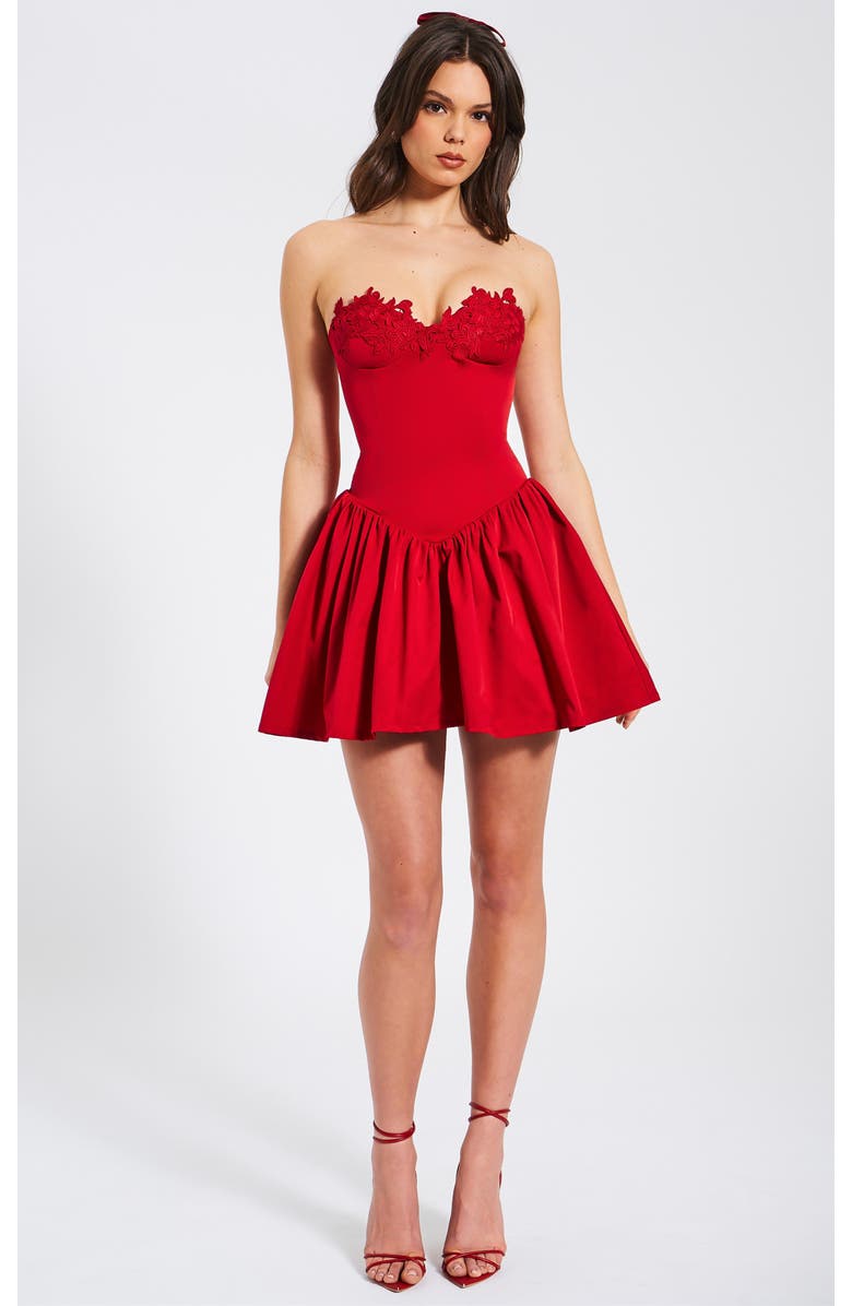 Miss Circle Sacha Drop Waist Corset Puffy Mini Dress, Main, color, Red