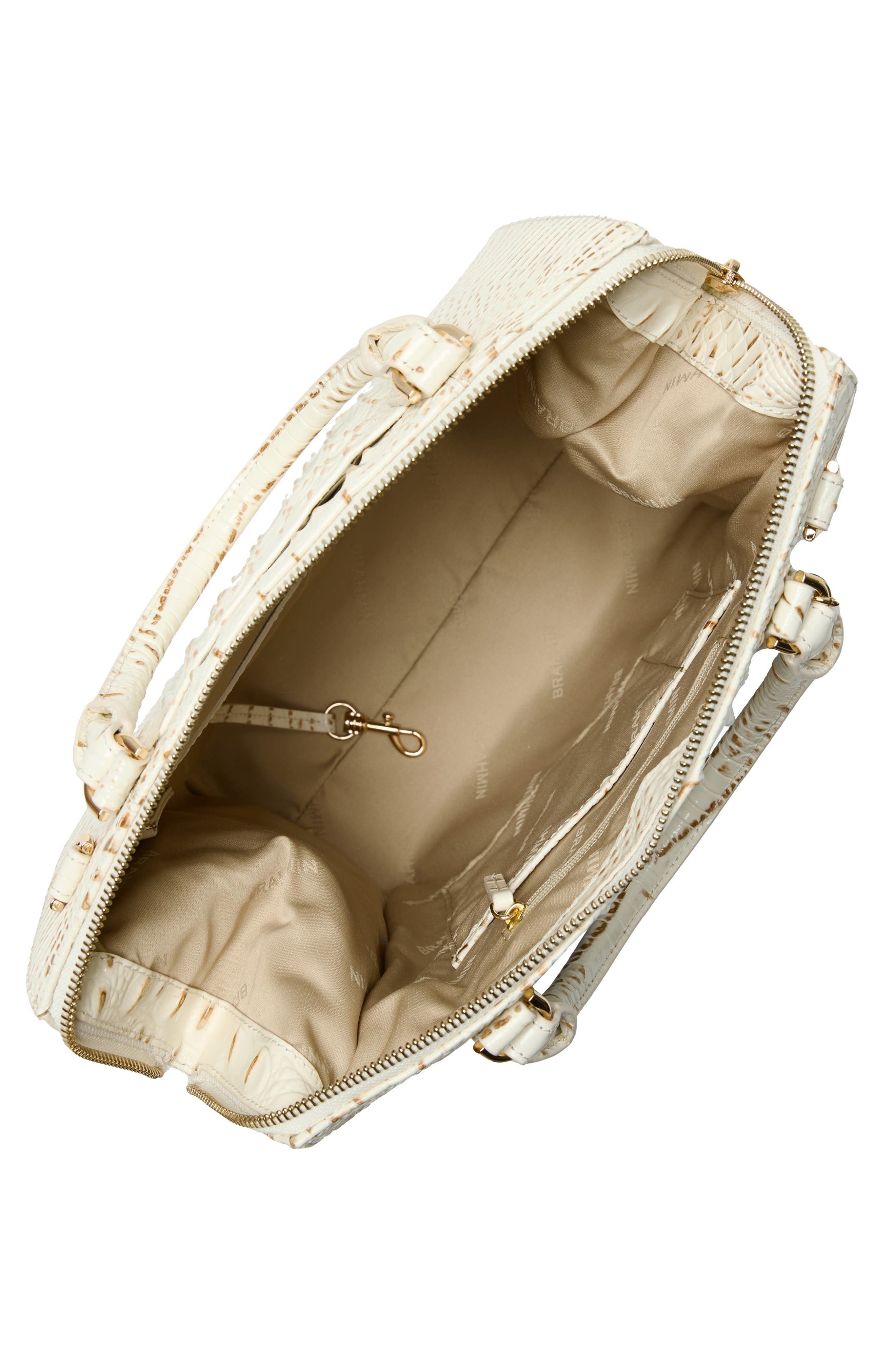 Brahmin Caroline Snowdrift Croc Embossed Leather Satchel, Alternate, color, 