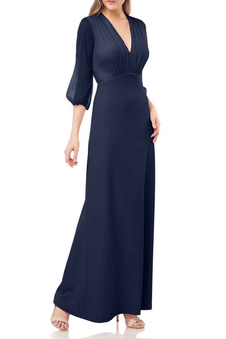 Crepe Gown with Chiffon Sleeves, Main, color, NAVY