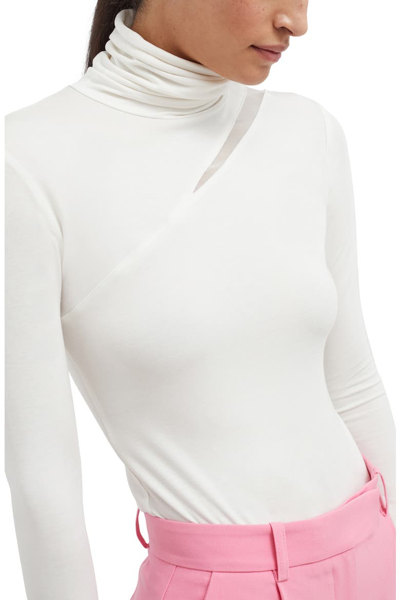 Vee Mesh Cutout Turtleneck Top, Alternate, color, OFF WHITE