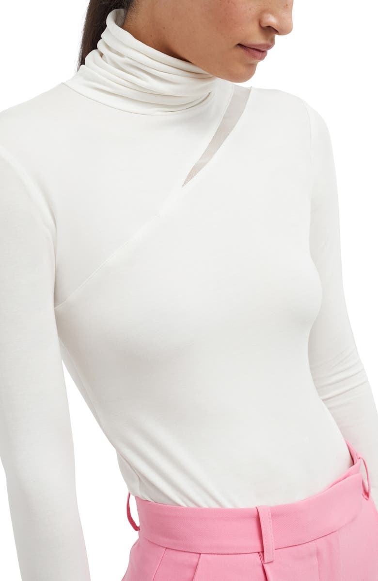 Marcella Vee Mesh Cutout Turtleneck Top, Alternate, color, Off White