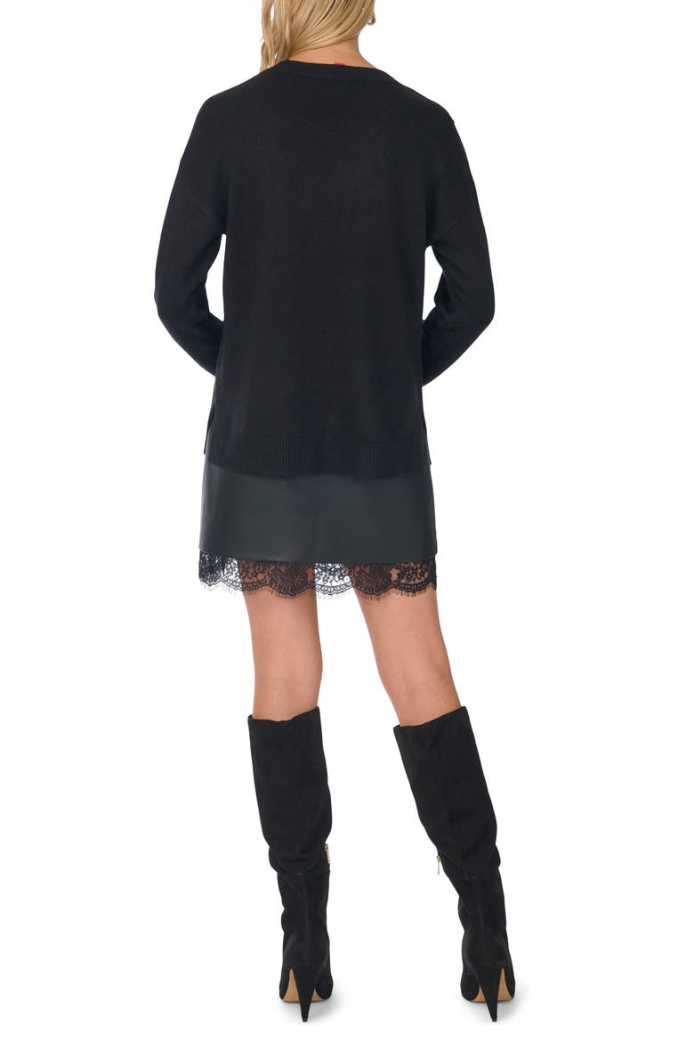 Floral Embroidered Sequin Appliqué Crewneck Sweater, Alternate, color, RICH BLACK