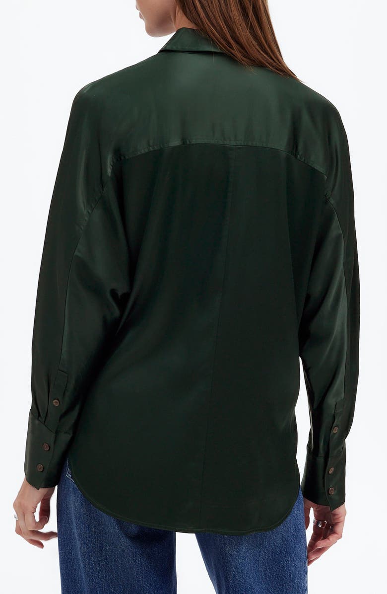 Madewell Relaxed Dolman Satin Button-Up Shirt, Alternate, color, Luxury Forest