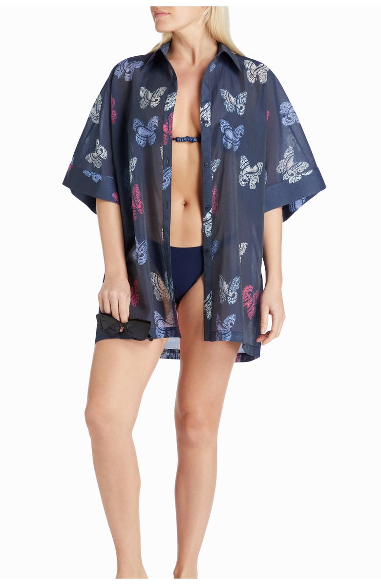 VALIMARE Sydney Printed Cover-up Shirtdress, Main, color, Navy Blue