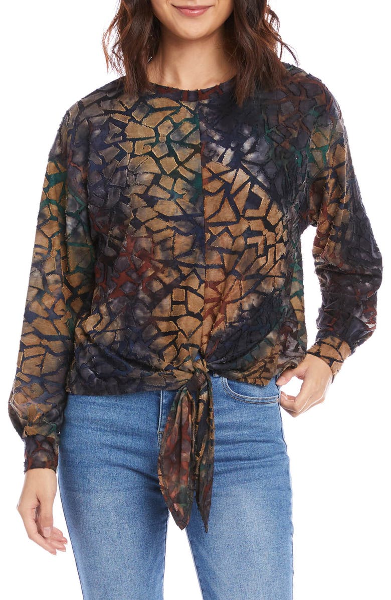 Karen Kane Burnout Tie Front Top, Main, color, 