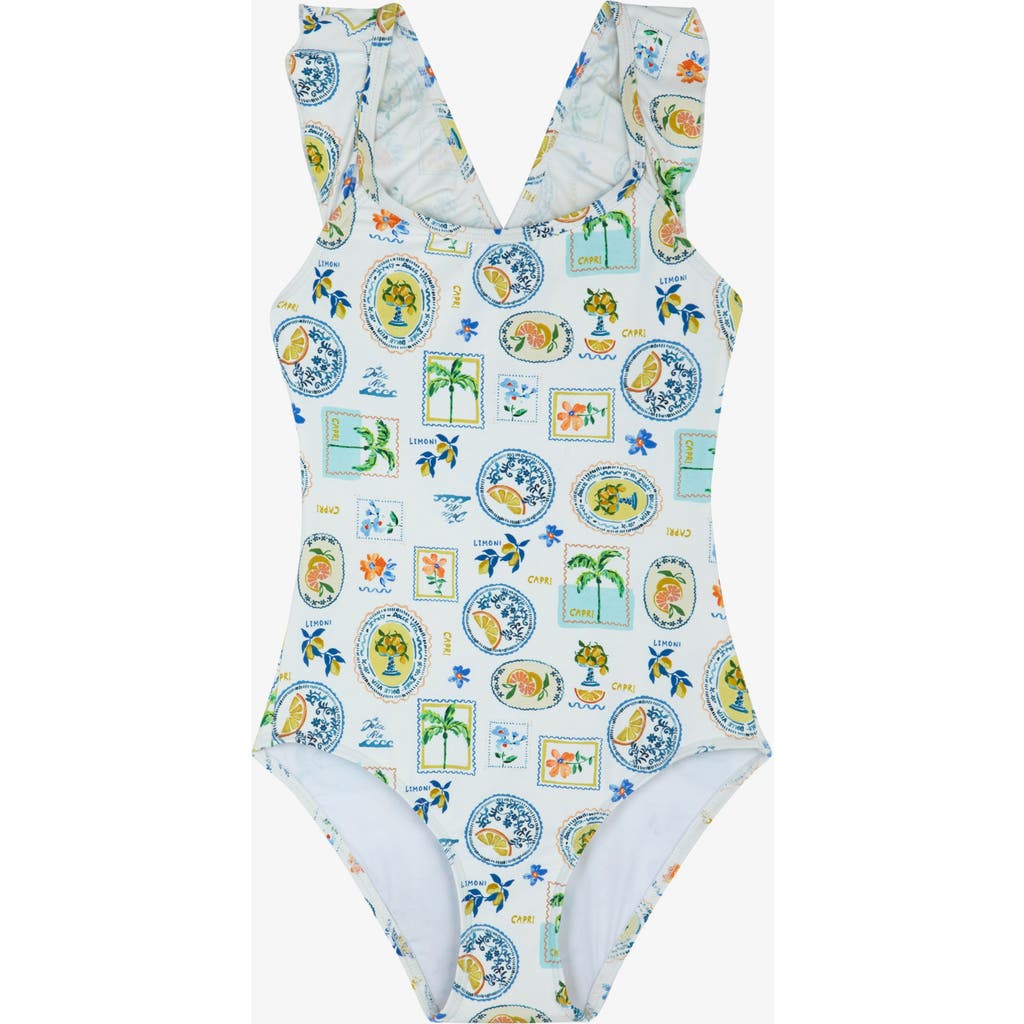Gottex Kids Capri Vibes Square Neck Ruffle One Piece In Blue