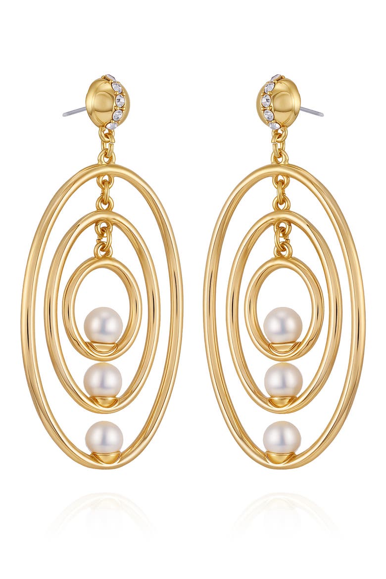 Faux Pearl Circle Drop Earrings, Alternate, color, GOLD TONE