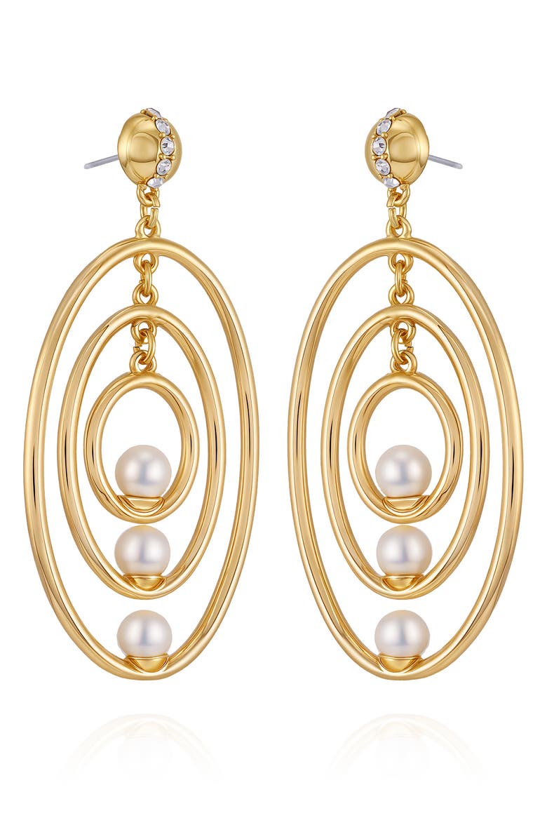 Vince Camuto Faux Pearl Circle Drop Earrings, Alternate, color, Gold Tone