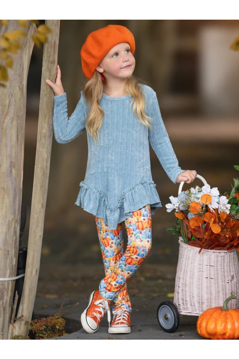 Pumpkin Patch Ruffle Tunic and Legging Set, Alternate, color, Blue