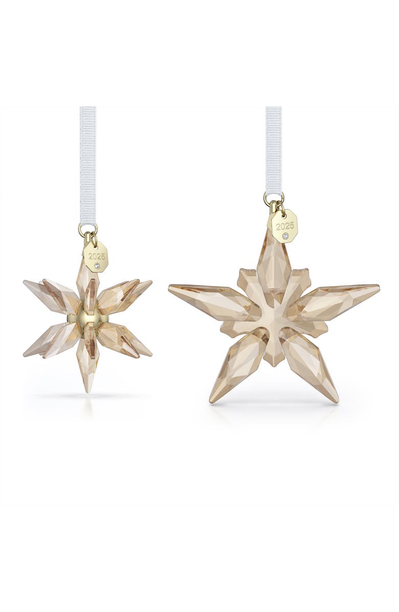 Swarovski 2025 Annual Edition Set of 2 Festive 3D Crystal Snowflake Ornaments, Main, color, Gold