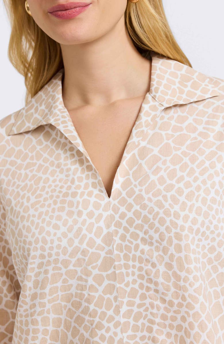 Foxcroft Agnes Print Three-Quarter Sleeve Popover Top, Alternate, color, Flax White