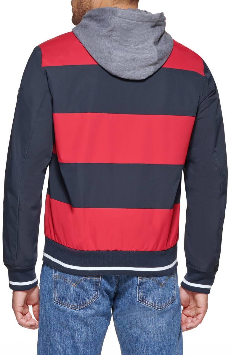 Tommy Hilfiger Hooded Bomber Jacket, Alternate, color, Navy/ Red