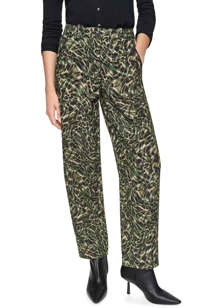Print Barrel Leg Sanded Twill Pants, Main, color, FOREST LEOPARD