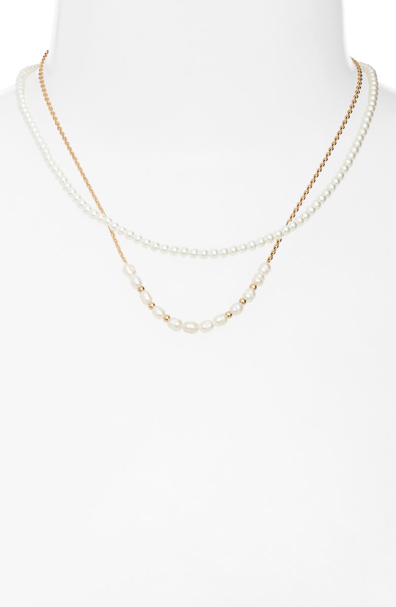 Nordstrom Set of 2 Freshwater Pearl Necklaces, Alternate, color, White- Gold