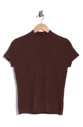 T Tahari Mock Neck Short Sleeve Knit Sweater In Carob